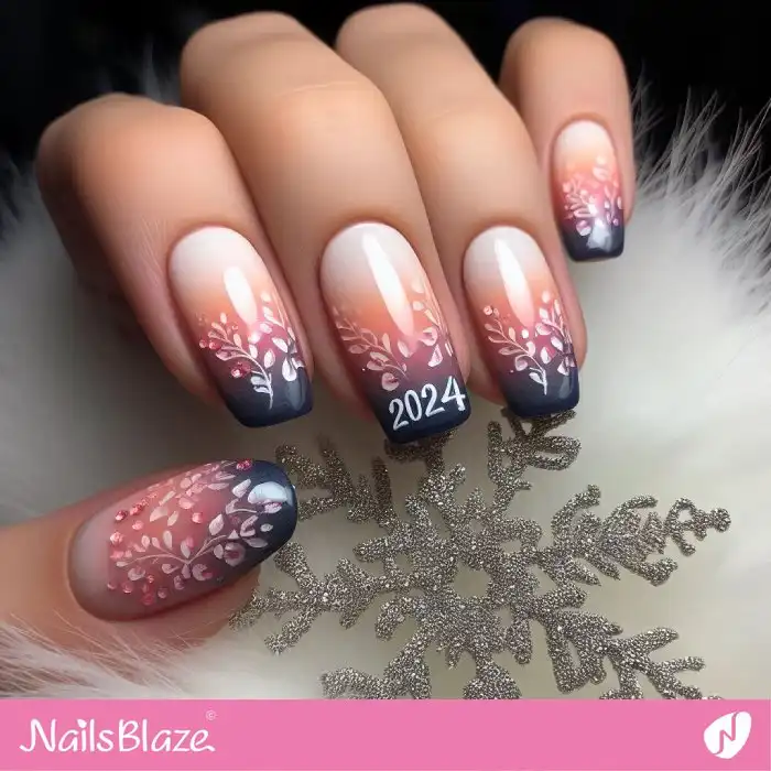 Ombre New Year Nails with Leaves | 2024 Nails - NB1346